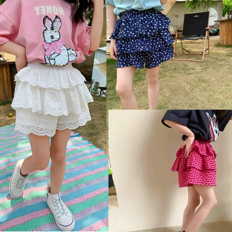 Shorts Summer Girls Lace Fluffy Cake Culottes Shorts Toddler Kids Cute Fashion Korean Version Short Pant Children Clothing 230617