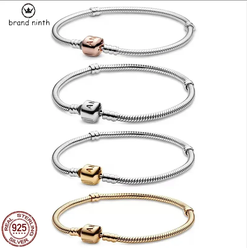 925 plata para pandora charms joyería cuentas colgante DIY pulsera clásica oro rosa cubo cierre