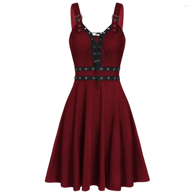 Casual Dresses #Plus Size Cool Solid Bandage Irregular Hem Sleeveless Camisole Mini Dress Gothic Punk Style Strap