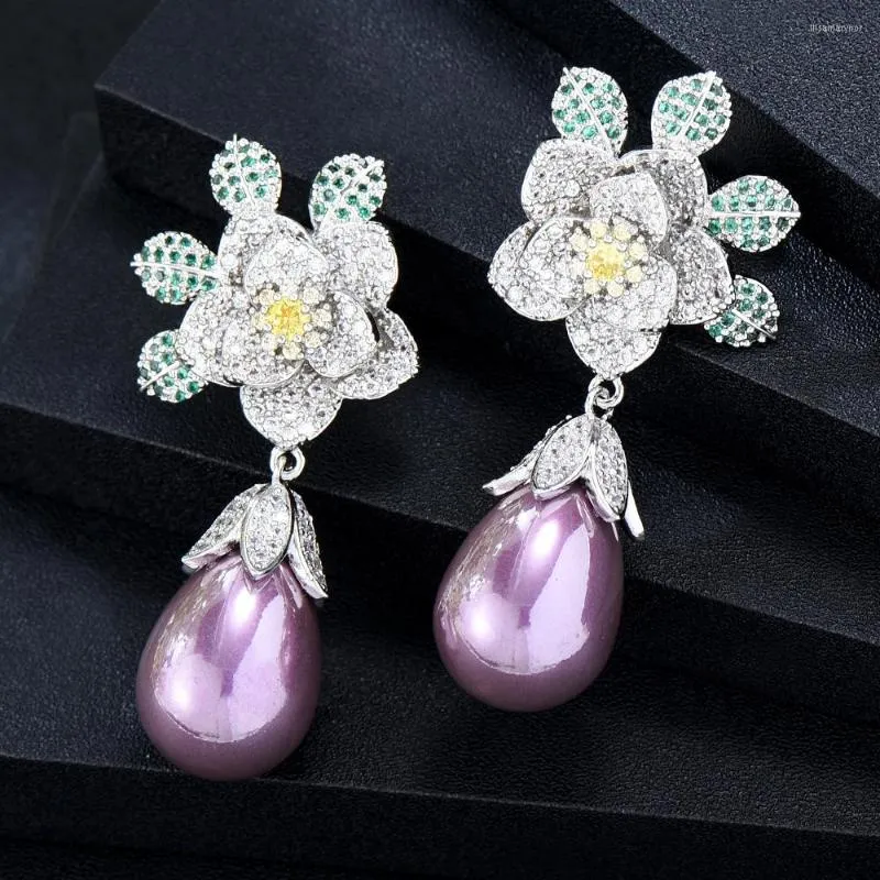 Dangle Earrings Jimbora 2023 Purple Gold Color Flower Geometry For Women Anniversary Gift Jewelry Wholesale High Quality