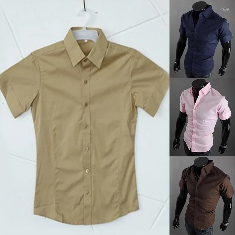 Camicie casual da uomo Top eleganti Camicetta a maniche corte Bottoni Slim Comodi Uomini Mezza camicia Abbigliamento estivo Abiti tinta unita