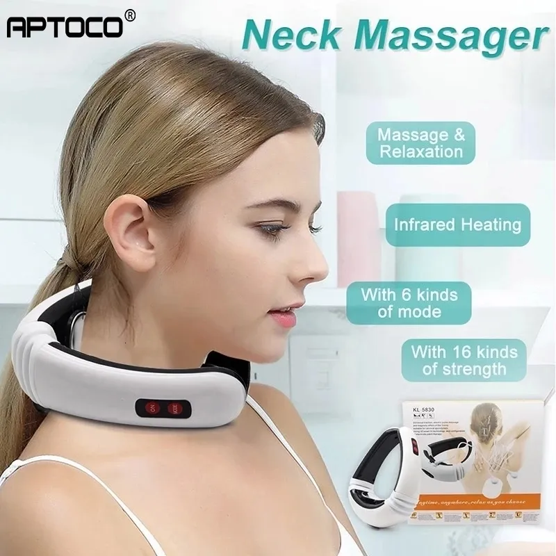 Andere massageartikelen Aptoco Elektrisch nekmassageapparaat Pulse Rug- en nekmassageapparaat Ver-infraroodverwarming Hulpmiddel voor pijnverlichting Gezondheidszorg Ontspanningsapparaat 230617