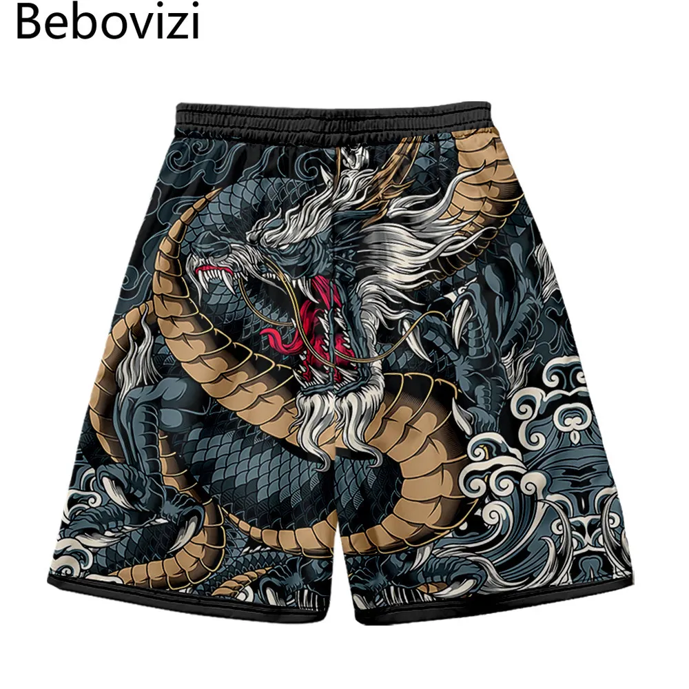Herr shorts sommar streetwear shorts casual lossa män strand tröjor anime kinesiska drake tryck plus storlek shorts 230617