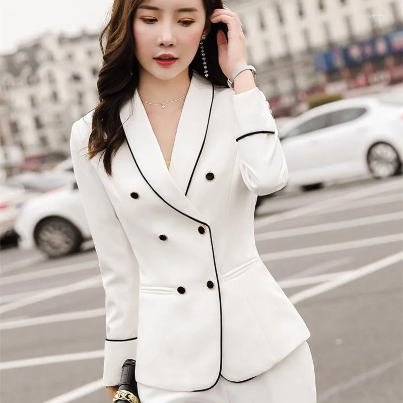 Ternos femininos Moda Feminina Blazer Branco Jaqueta Feminina Manga Comprida Work Business Office Uniforme Estilos OL