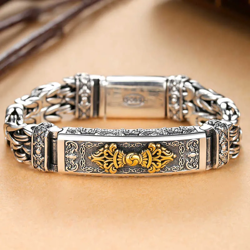 Men s Retro Silver Bracelet with Exquisite Peace Pattern Diamond Pestles Chinese Style Hipster Wrist Jewelry Gifts for Men
