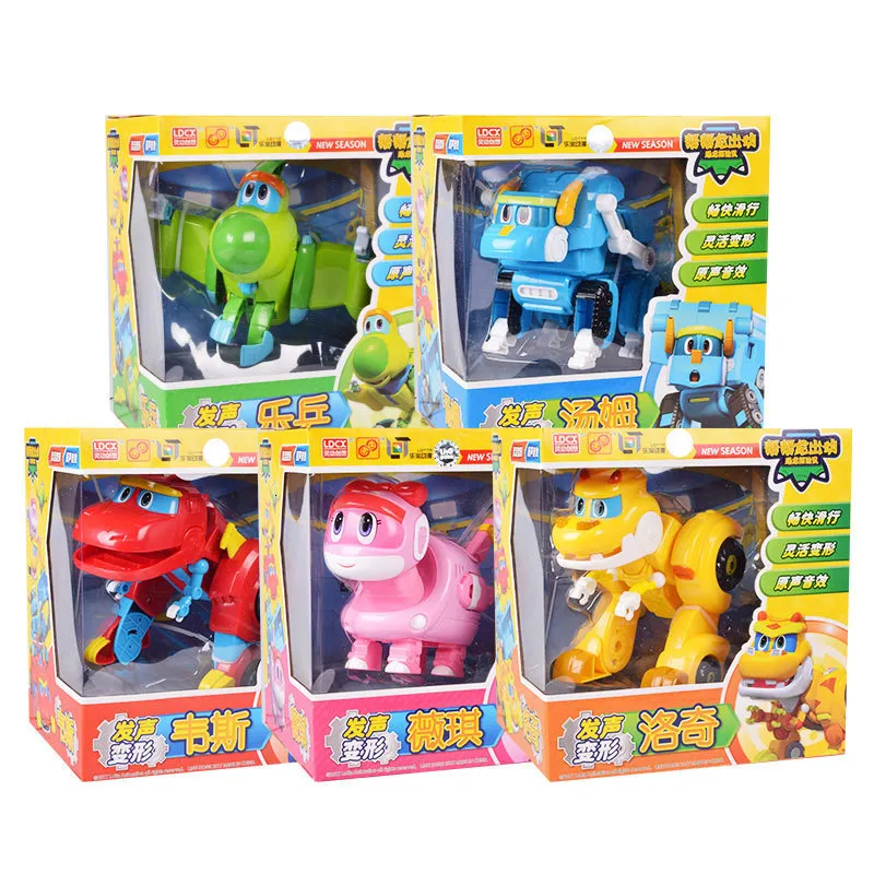 ROBOTS TOYS TOYS ROBOTS 5PCS/تعيين سيارة/طائرة من GOGO DINO BIG GOGO ABS مع شخصيات حركة صوتية REX/PING/TOMO TRANSPLINGIN