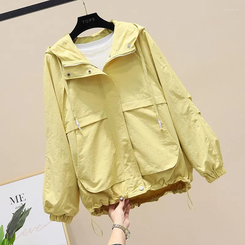 Damenjacken Frühling Herbst Damen Kapuzenjacke Koreanische Lose Werkzeug Einfarbig Kurzer Windjacke Mantel Lässige Taschenoberbekleidung