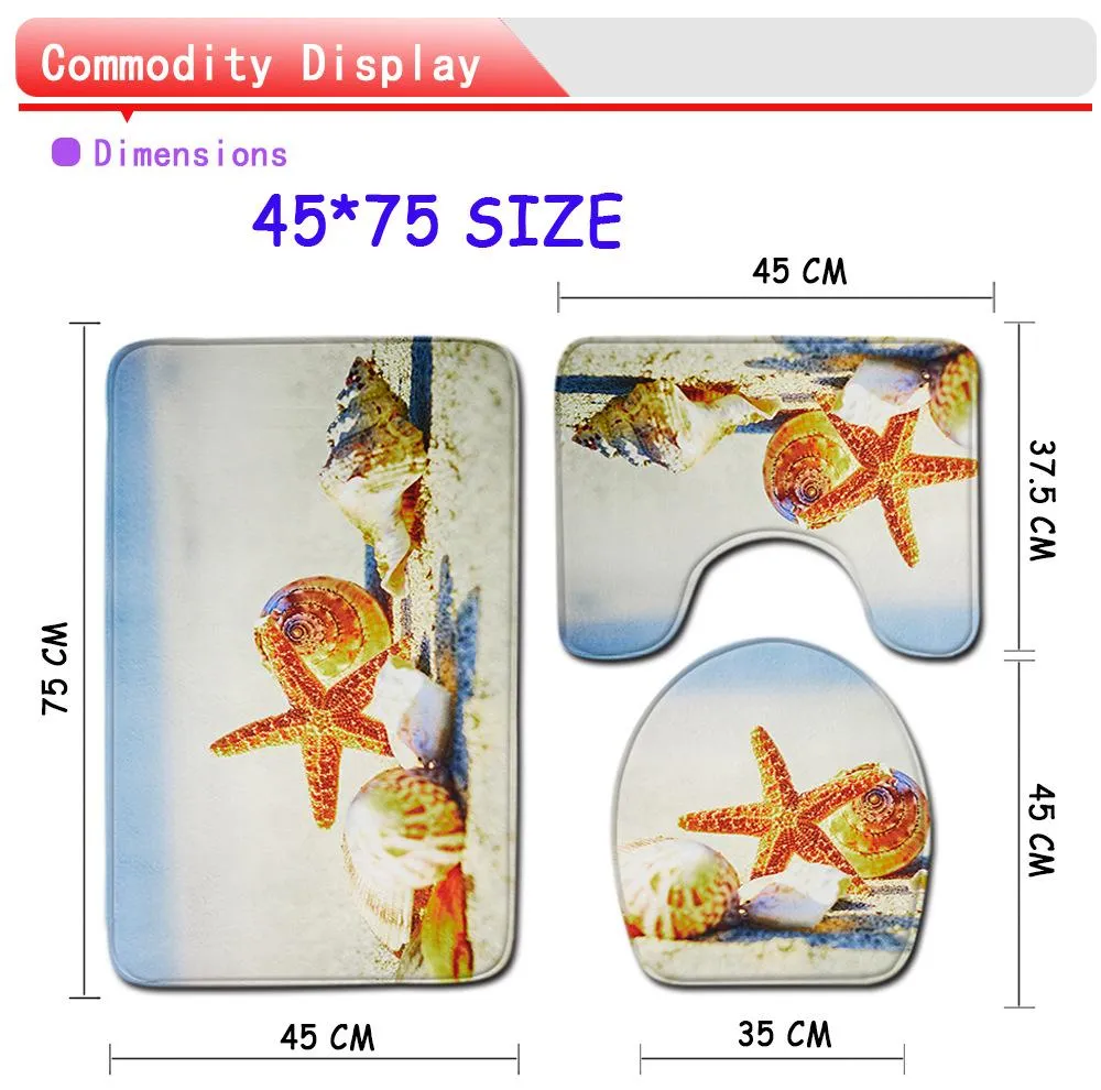 Matten Zeester Shell 3-delige badkamermattenset Ocean Series Antislipbadmat Toiletbrilhoes Tapijt voor Home Decor Printing Deurmat