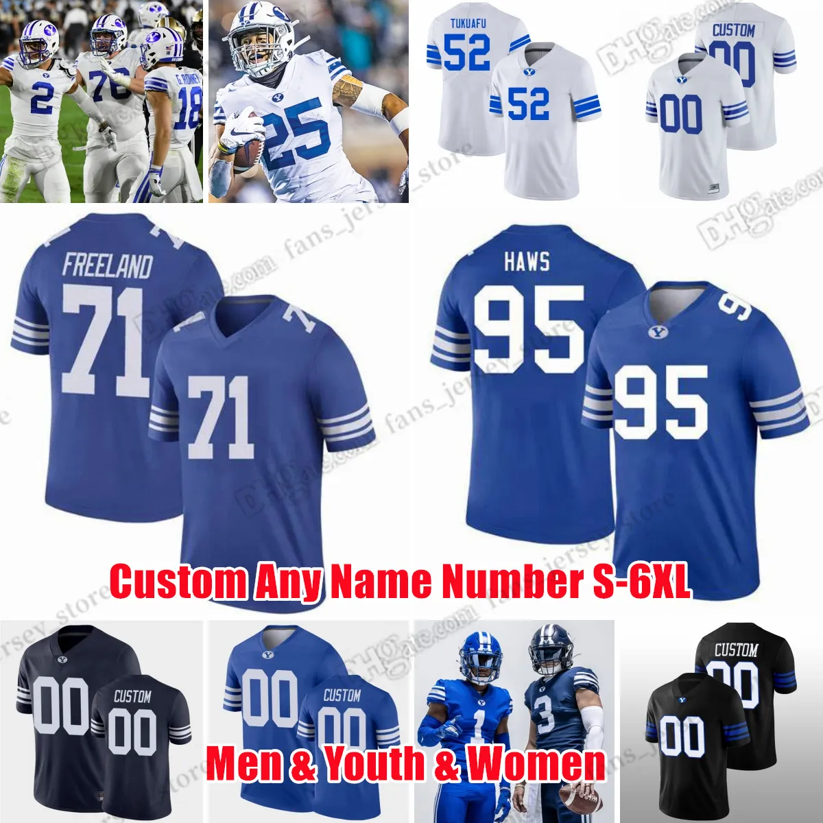 Custom S-6XL BYU Cougars College Football Jerseys Ty Detmer Jim McMahon Jason Buck John Beck Max Hall Dennis Pitta Collie Staley Wilson Young Any Name Number Jersey