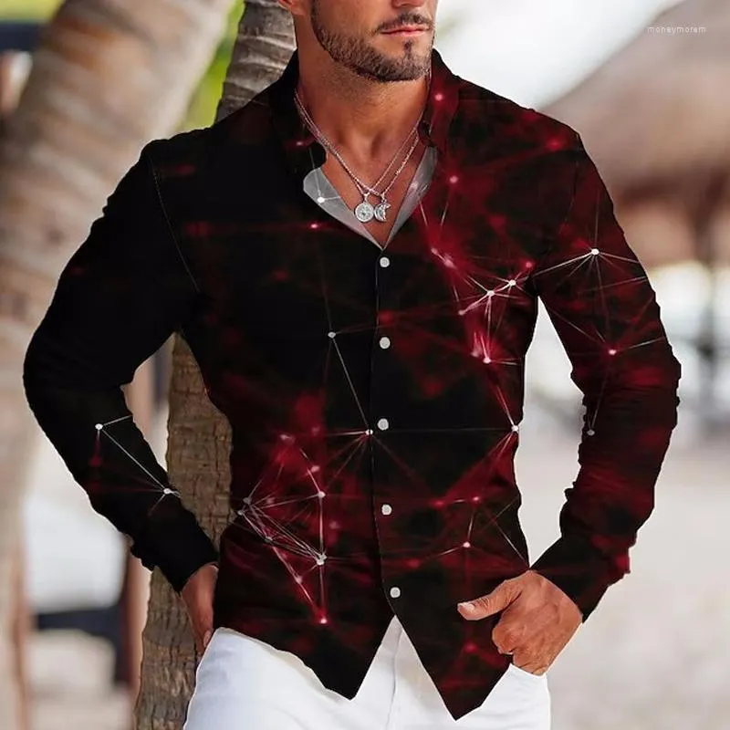 Camisas casuais masculinas Moda de luxo para homens Estampa céu estrelado Botão grande manga comprida Top Roupas masculinas Club Designer e blusas