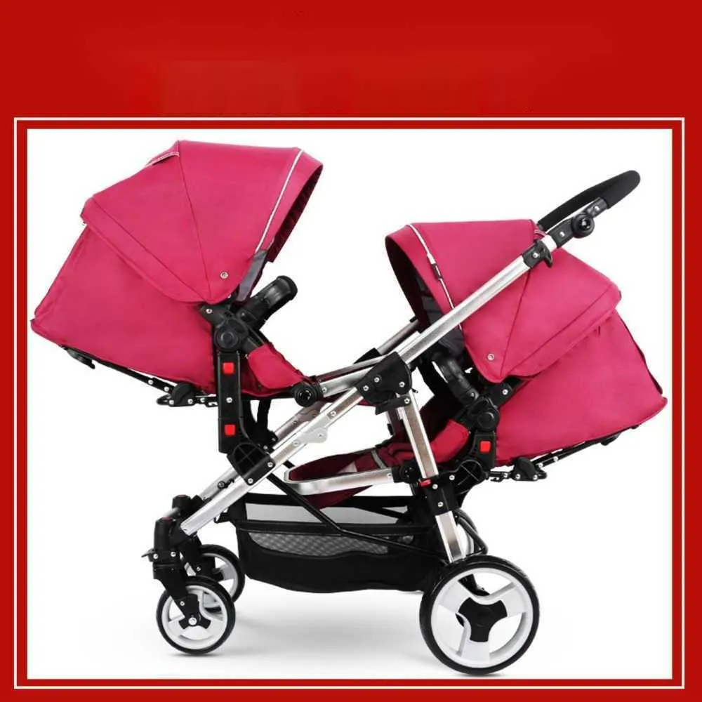 Passeggiatori# Twin con paesaggio high paesaggio bb posteriore anteriore a doppia persona può sedersi e sdraiarsi leggero passeggino pieghevole passeggino passeggino buggy q240429