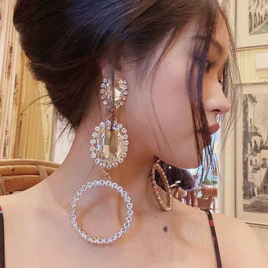 Dangle Chandelier Glass Crystal Big Water Drop Dangle Earrings For Women Fashion Jewelry Trendy Ladys' Statement Earrings Accessories 230617