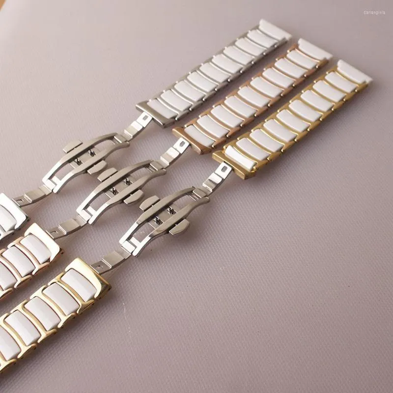 Watch Bands Quartz Watchband Straps Bracelets Silver Gold Rosegold Stainless Steel Wrap Ceramic White 20mm 22mm Butterfly Buckle Wrist