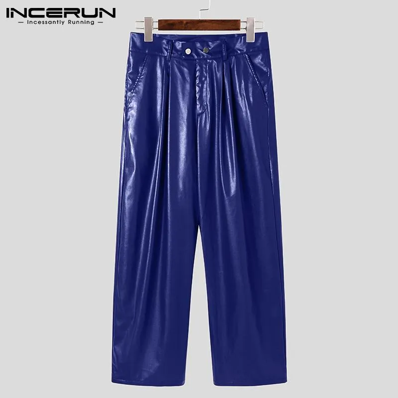 Pants INCERUN Stylish Men's Solid Allmatch Pantalons Patent Leather Pants Fashion Hot Sale Party Shows High Waist Trousers S5XL 2022