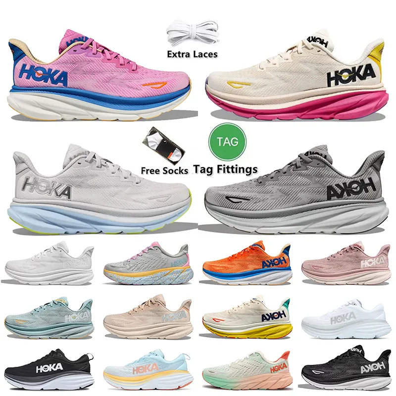 Skor Hoka1 Clifton 8 9 One Sports Trainers Jogging Runnin Shoes Hoka1 Bondi 8 Pink On Carbon x 2 Cloud Ice Water Harbour Gray Women Men Outdoor Tennis Mesh Sneakers