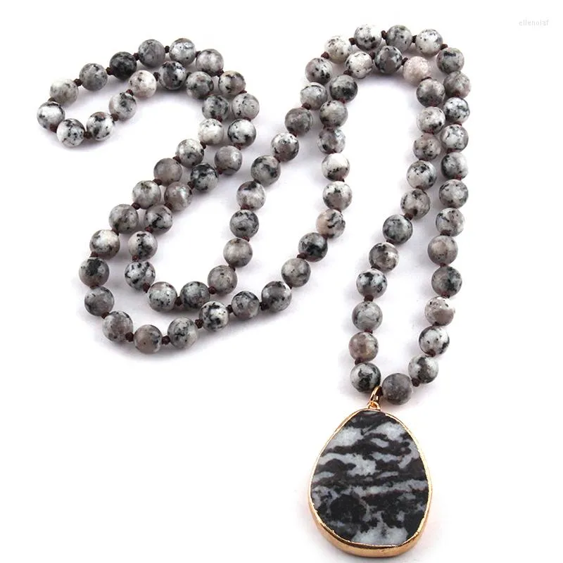 Pendant Necklaces Fashion Bohemian Tribal Jewelry Semi Precious Stones Long Knotted Black Drop