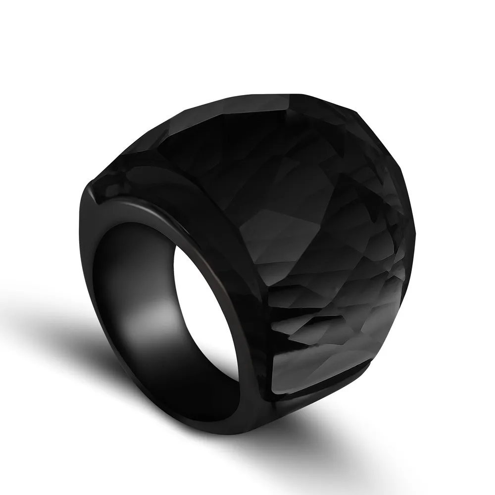 Pierścień Solitaire Zmzy Fashion Black Duże pierścienie dla kobiet biżuteria ślubna Big Crystal Stone Pierścień 316L Stal nierdzewna Anillos 230617