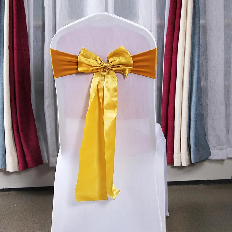 Sashes 25pcs Satin Spandex Chair Cover Band Ribbons Chair Tie Backs for Party Banquet Decor Wedding Decoration Knot Chair Bow Sashes