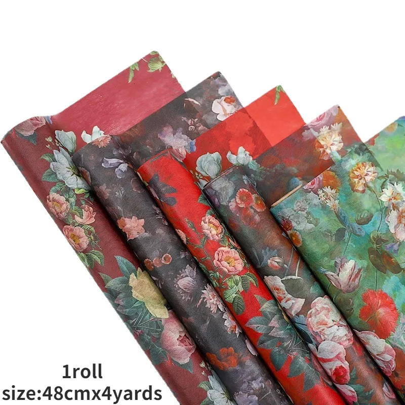 Verpakkingspapier 1 rol Vintage Rose Oil Painting Tissue Paper Wrapping Flower Papers Boeket Inpakpapier Waterdicht Flower Lining Paper 4y 230617