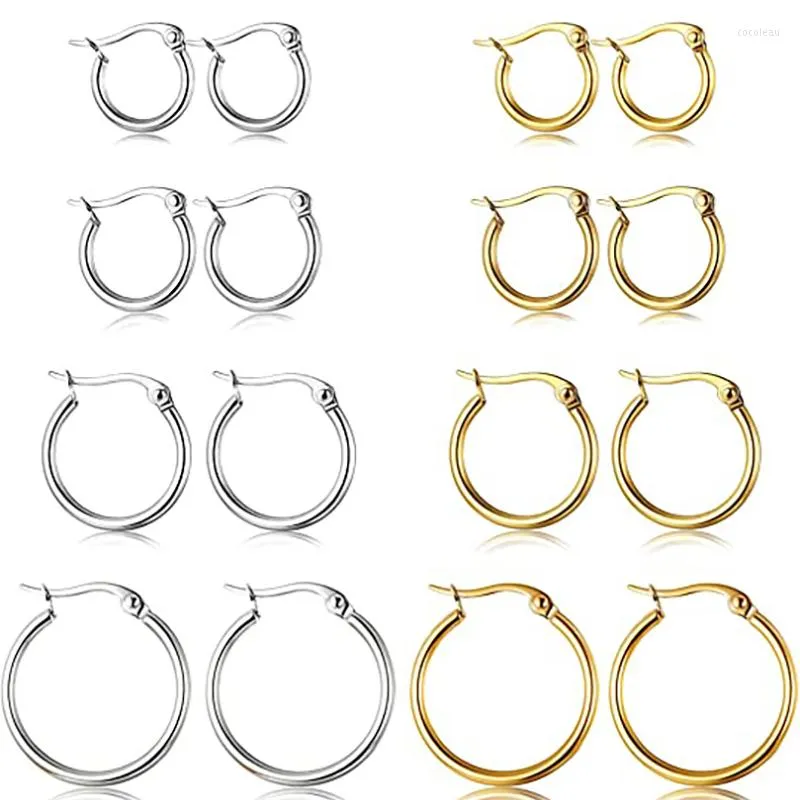 Orecchini a cerchio 4 paia in acciaio inossidabile Set carino Huggie per donna 10mm/12mm/15mm/20mm