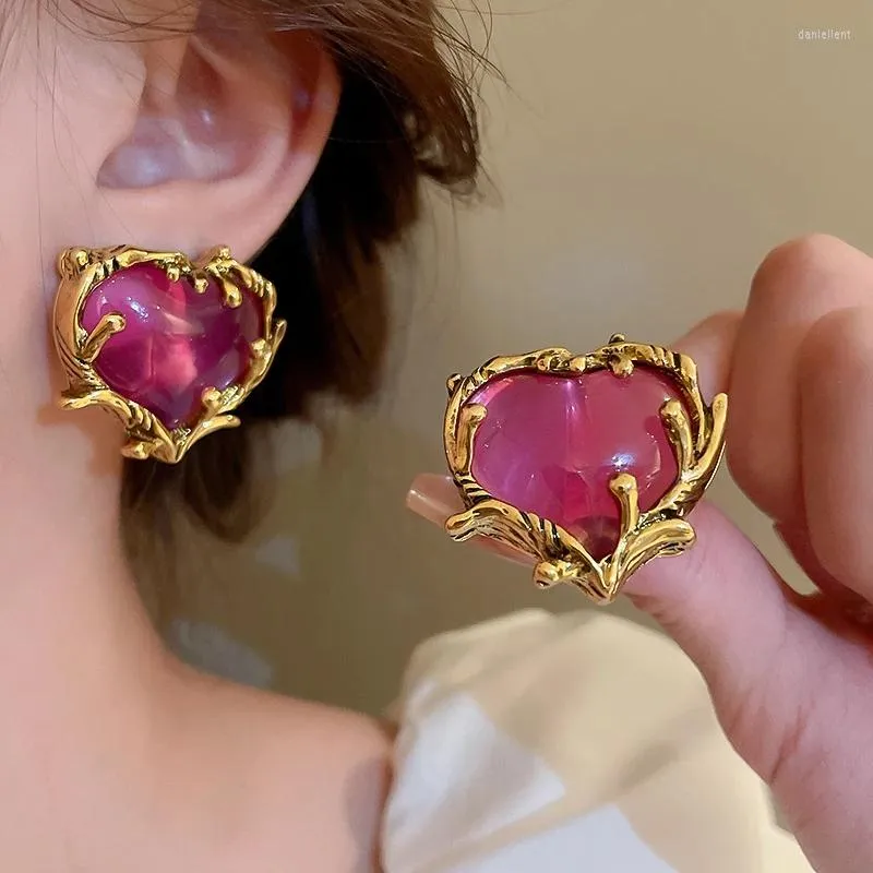 Hoop örhängen hangzhi geometrisk oregelbunden stud för kvinnor vintage personlighet lila hjärtglas MS bankett smycken gåvor