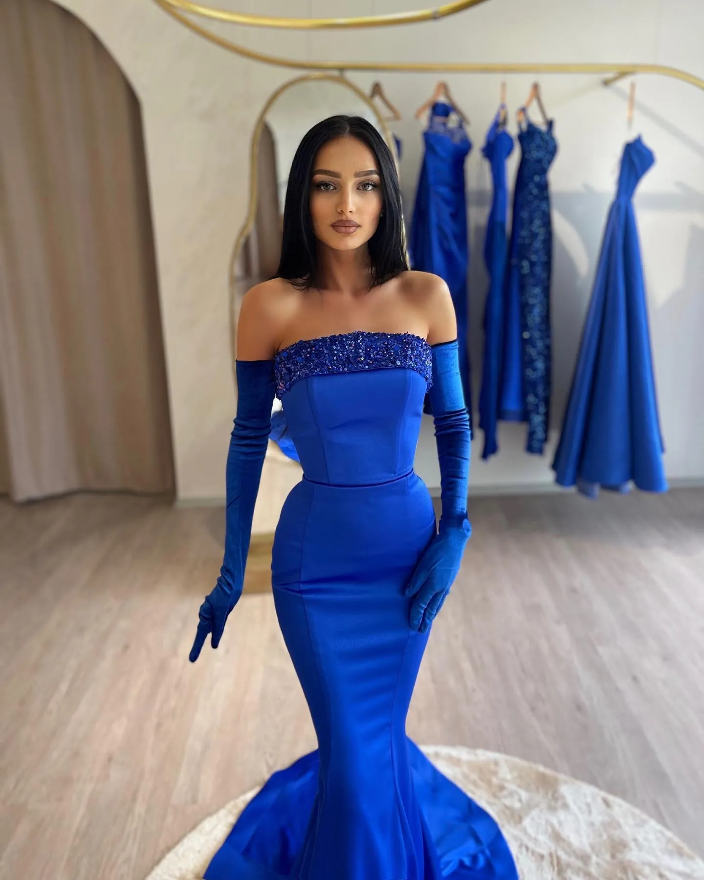 Royal Blue Satin Prom Dress with Sequins, Square Neckline, Zipper Back,  Sweep Train, Empire Waist from Dhgate Prom Dresses - price 276.26