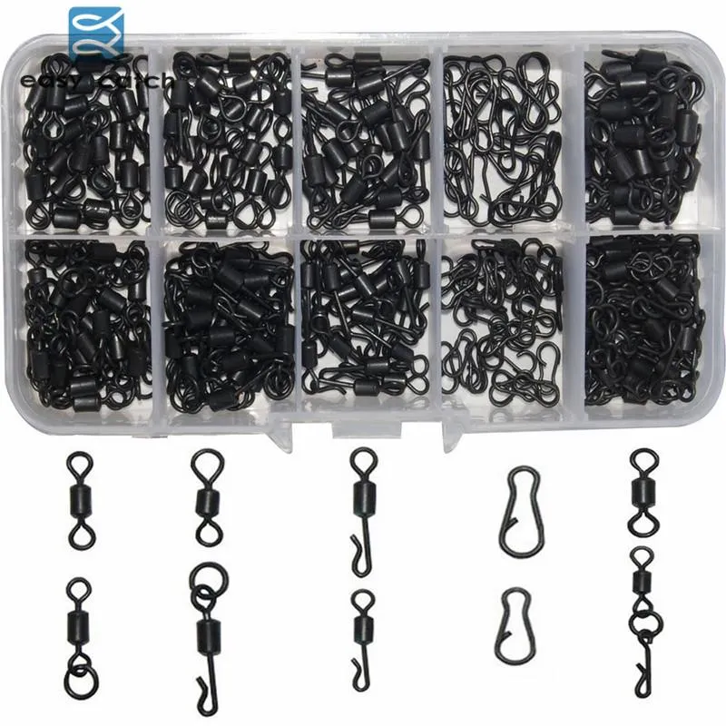 Soportes 200 unids/caja equipo de pesca de carpa negro mate giratorios de cambio rápido giratorios de cuerpo largo accesorios de pesca de carpa a presión