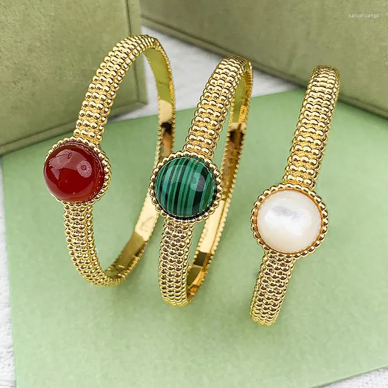 Bangle Top Quality Fashion K Gold Color Bead Style Red Green White Opal for Women Brand Jewelry