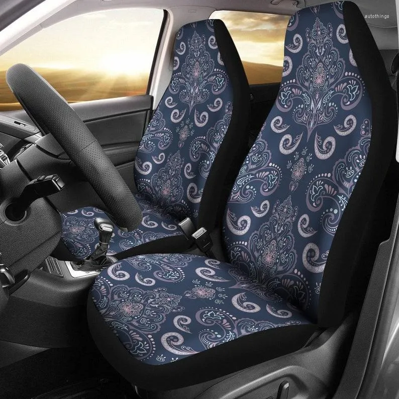 Car Seat Covers Blue Elegant Classy Decor Pair 2 Front Protector Accessory Butterf