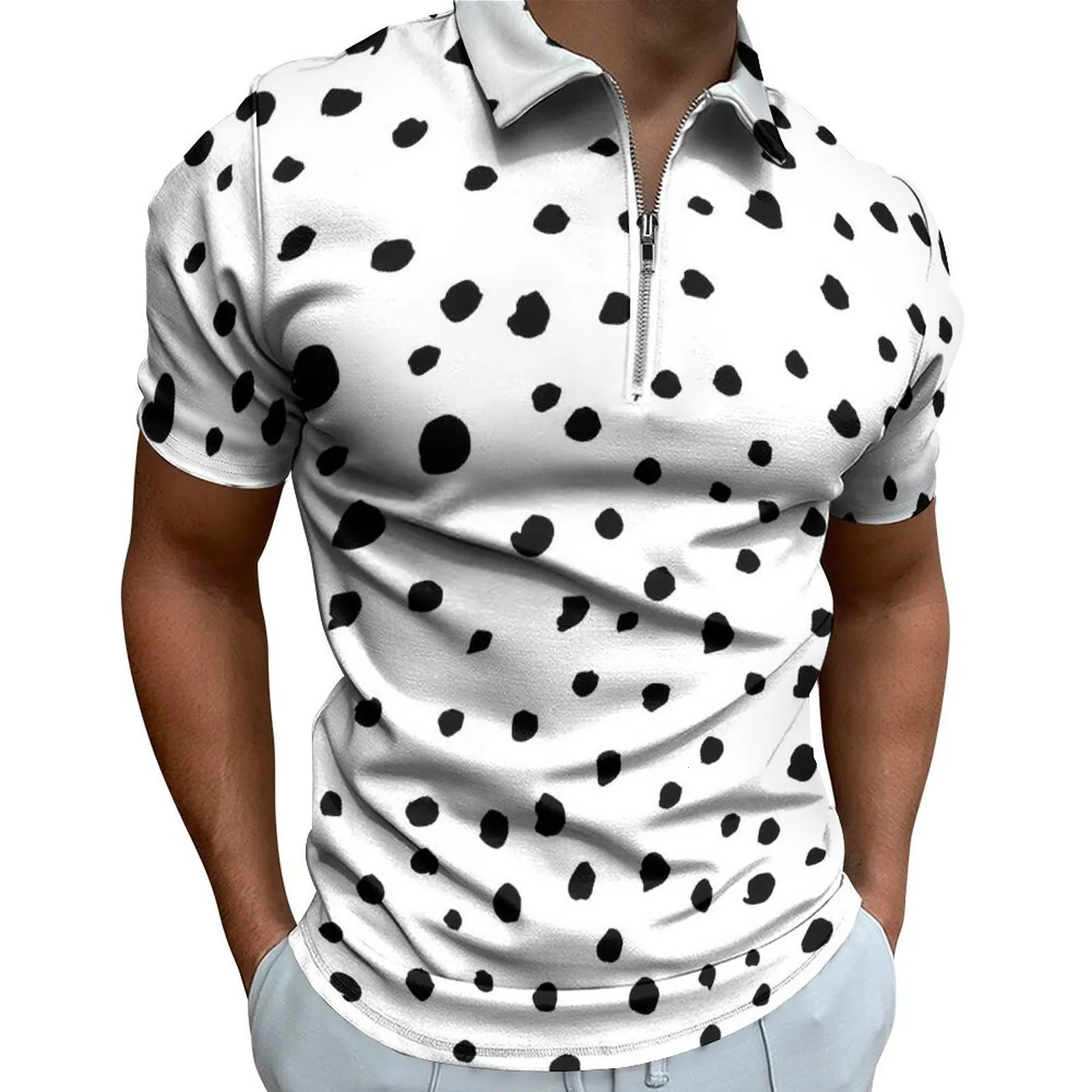 Herenpolo's Dalmatische vlekken Casual poloshirts Dalmatische vlekken T-shirts Heren Grafisch overhemd met korte mouwen Strand Y2K Oversized kleding Cadeau 230617