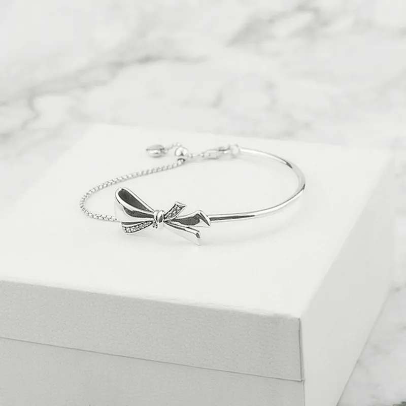 Sparkling Bow Slider Bracelet for Pandora Real 925 Sterling Silver Bracelets designer Jewelry For Women Girlfriend Gift Luxury Tassels bracelet with