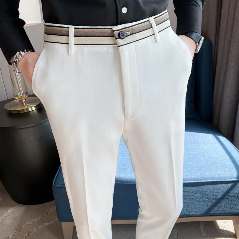 Byxor Pantalones Hombre Black/White Summer Solid Ankle Length Drape Suit Pants For Men Clothing 2023 Slim Fit Casual Trousers 3529