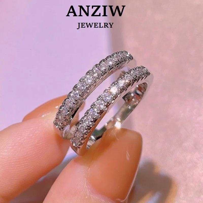 Pierścień Solitaire D Color VVS1 Vintage podwójne rzędowe pierścionki zaręczynowe dla kobiet Real 100% 925 Srebrne pierścienie Zespół Prezent Fine Jewelry Prezent 230617