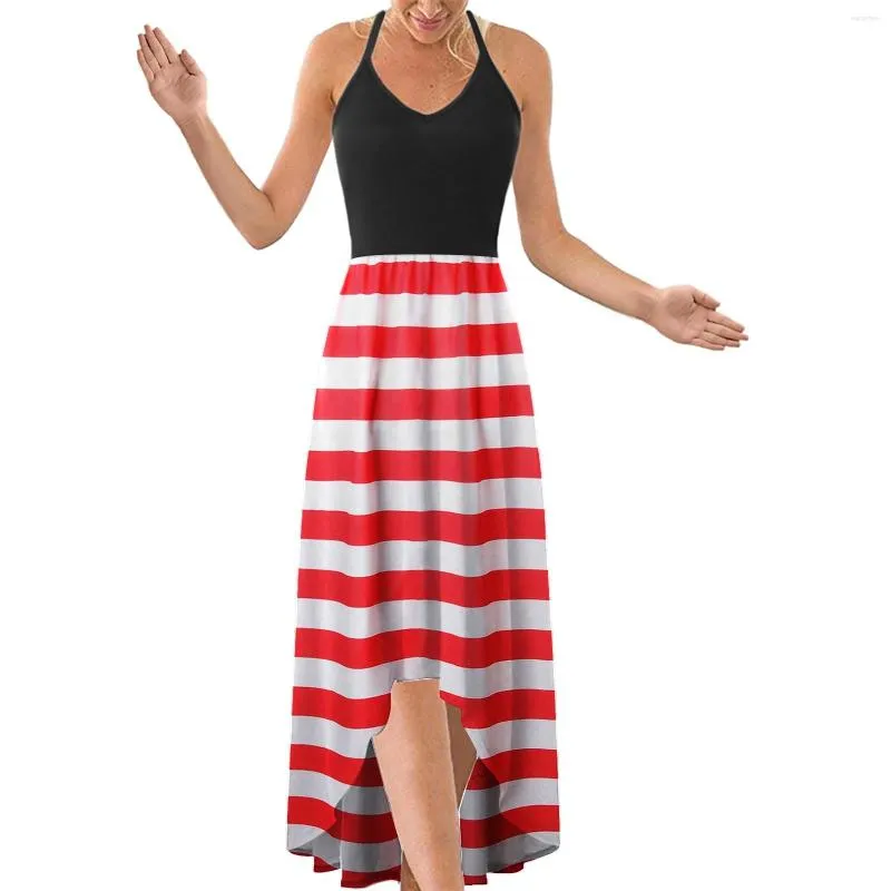 Sukienki swobodne Stripe Procka Kobiety Summer 2023 Sexy V Neck Boho Beach sukienka bez rękawów