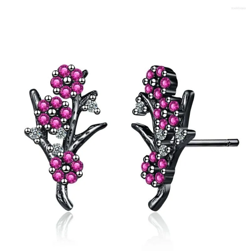 Boucles d'oreilles Collection 925 Silver Needle Wintersweet Blooming Plum Flower Women Black Blossom Crystal Branch Earring