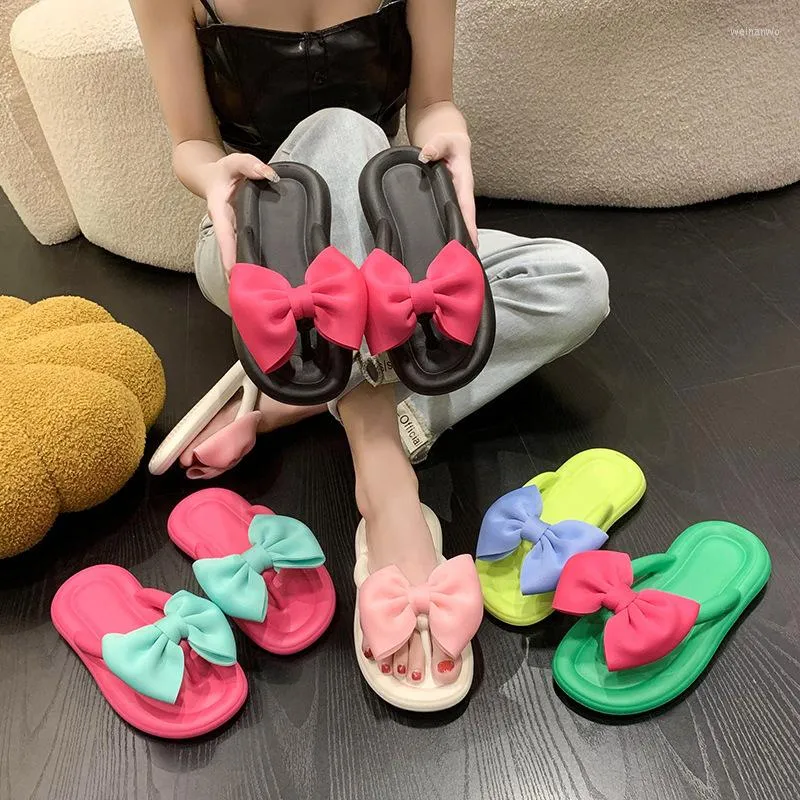 Slippers 2023 Summer Bow Flip Flops Women Ladies Cute Soft Sole Eva Beach Fashion Sandals House Bathroom Non-Slip Shoes Slides