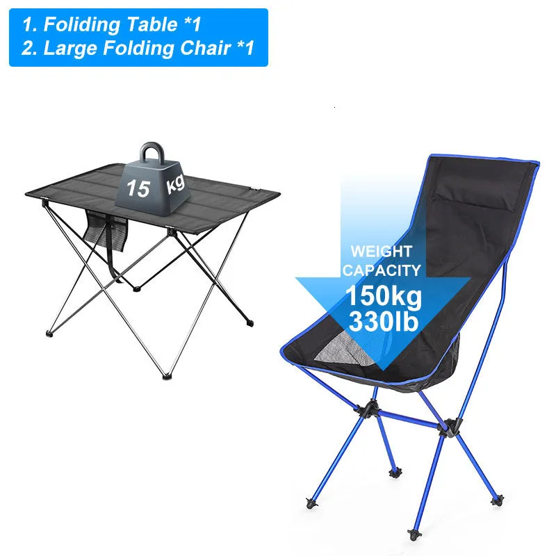 Meble obozowe na świeżym powietrzu Ultralight Składane krzesło Fold Table Travel Travel BBQ Wędrówki Mocne wysokie obciążenie 150 kg plaży Oxford Cloth 230617