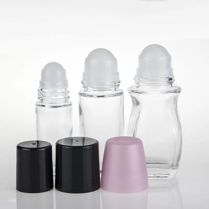 30 ml 50 ml klar glasrulle på flaskan Essential Oil Parfym Bottle Travel Dispenser Bottle Glass Roller Ball PP CAP STLSR