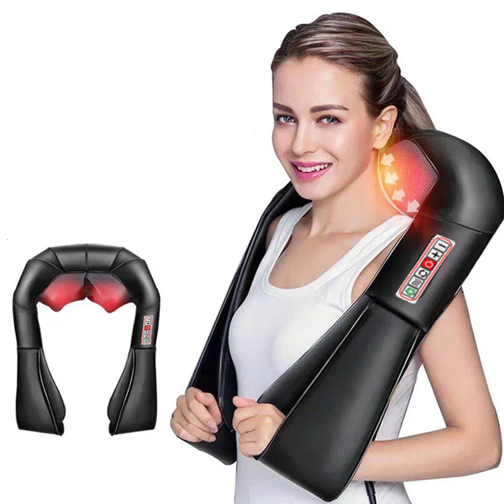 Massera nackkuddar Hembil Electric Massager U Shape Shiatsu Cervical Back Neck Massager Multifunktionell infraröd uppvärmd massagesjal 230617