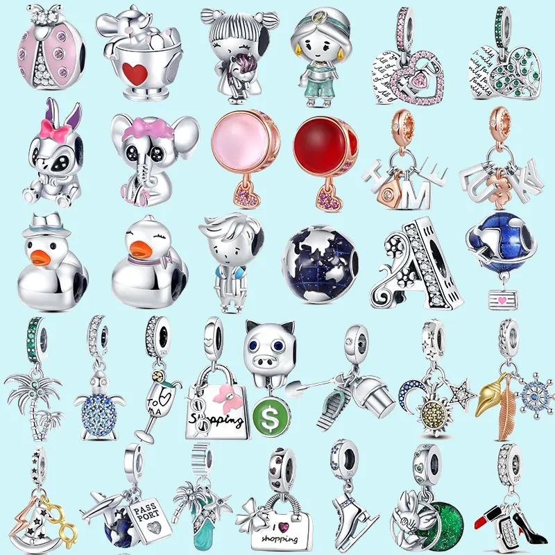 925 Sterling Silver Charms för pandora smycken pärlor armband skor väska läppstift serie charm set pendelli diy