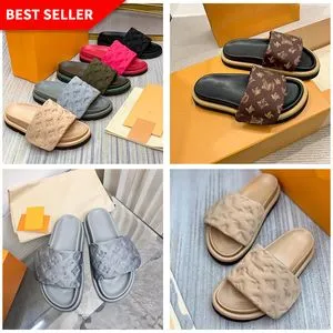 2324 Designers Pool Pillow Mules Women Sandals Sunset Flat Comfort Mules Padded Front Strap Slippers Fashionable Easy-to-wear Style Slides new L