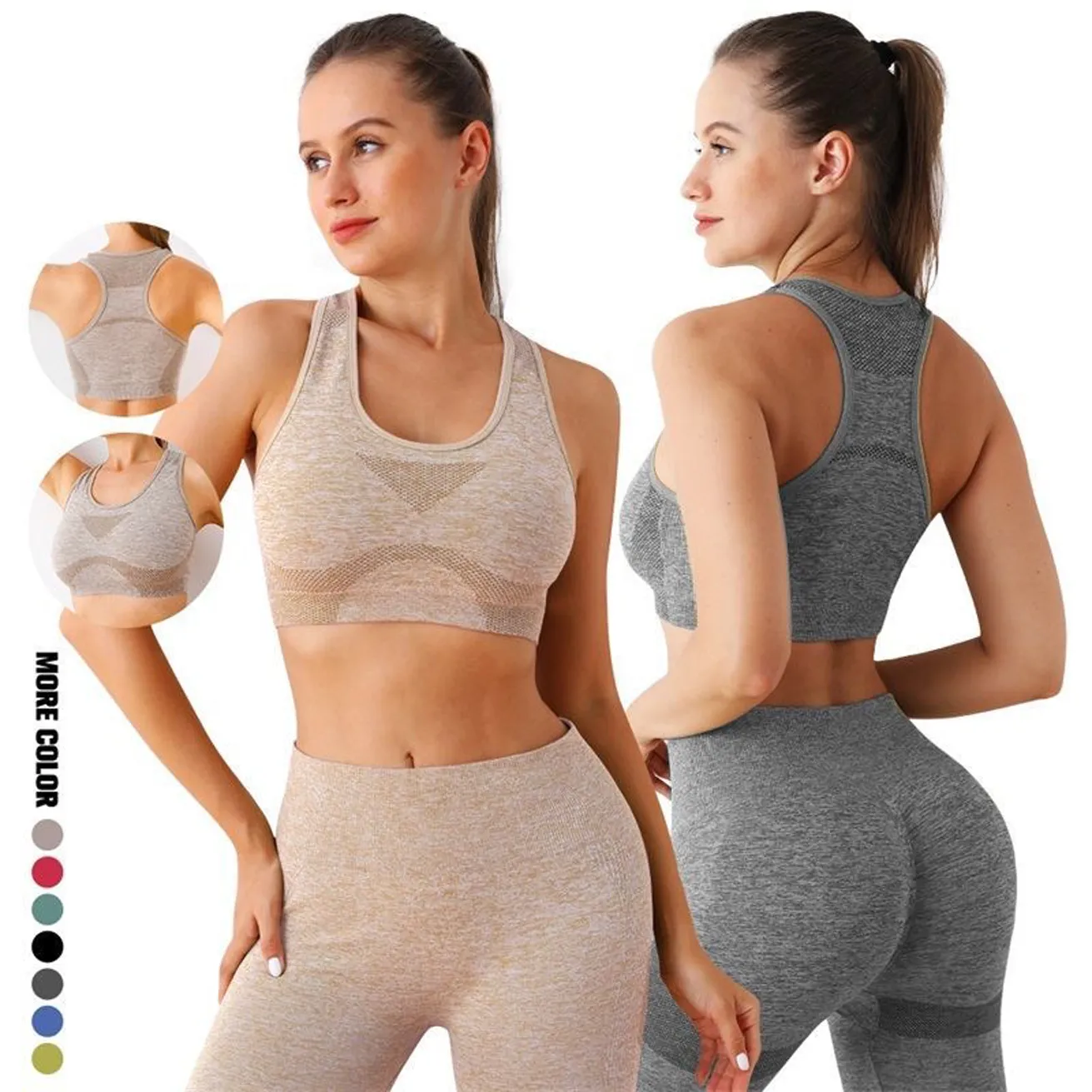 Yoga Outfits 2 Piece Set Women Seamless Sportswear Fitness Clothing Leggings Outfit Tracksuit Active Set M03