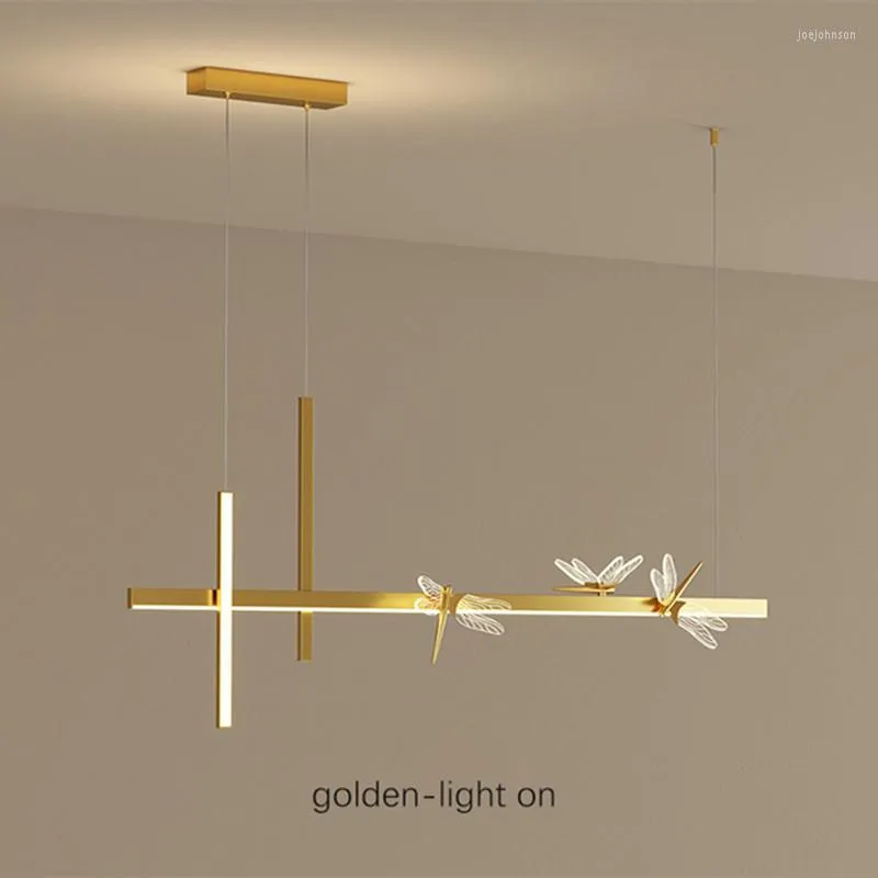 Lampy wiszące nowoczesne żyrandole do domu w kuchni czarna kreatywna Dragonfly Indoor Lighting Długie stół jadalnia dekorują lampę barową