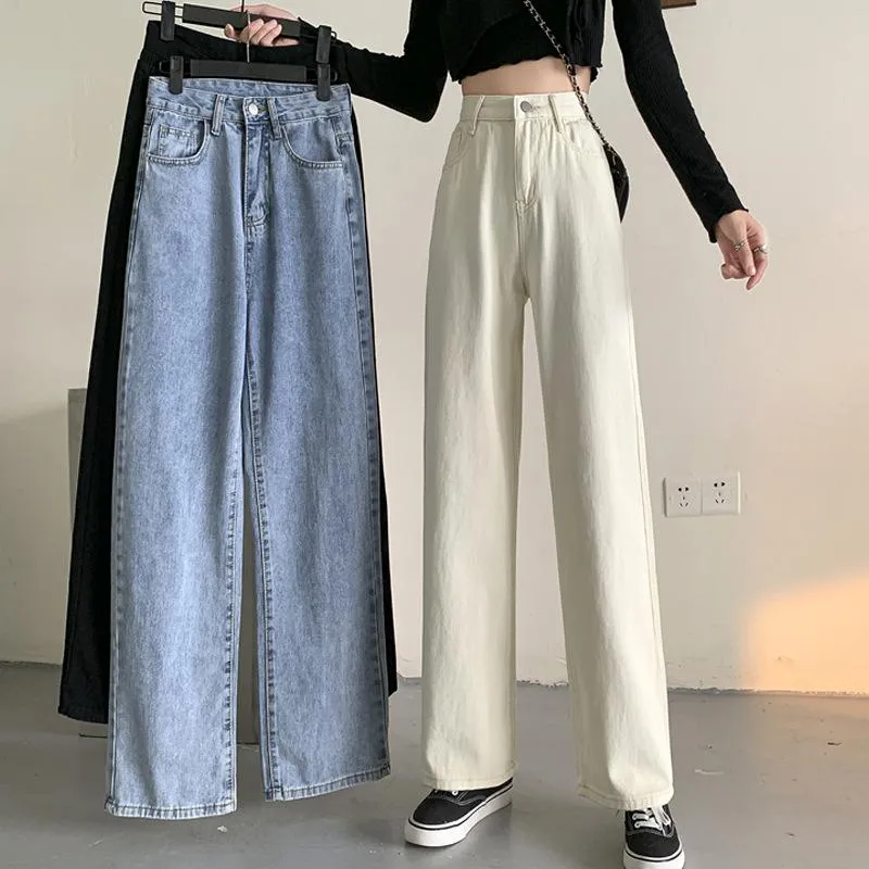 Jeans Jeans per donna Pantaloni a gamba dritta a vita alta Pantaloni Demin Streetwear Jeans femminili Abbigliamento da donna coreano 2022 Nuovo