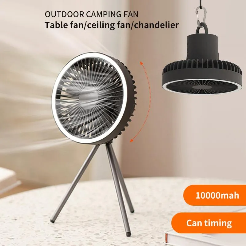 Fans 10000mah Camping Fan Home Multifunction Desk Tripod Stand Air Cooling Hanging Light Fan Outdoor Usb Rechargeable Ceiling Fan