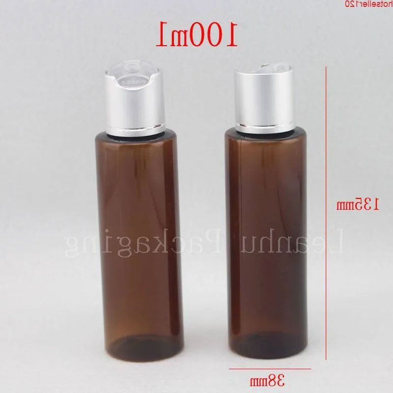 wholesale 100ml X 50 bottiglia di plastica toner anodizzata di lusso marrone con parte superiore del disco, flaconi per contenitori in PET per profumo cosmetico da 100 cc di alta qualità Iotgx