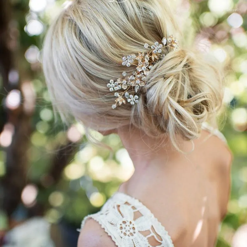 Hårklipp blad pärla blomma pannband brud stycke brud hårband bröllop tillbehör guld silver färg kammar smycken