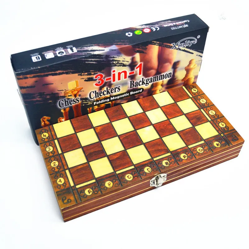 Magnetic Chess Set 3 In 1 Foldable Chess Checkers Backgammon Set ...