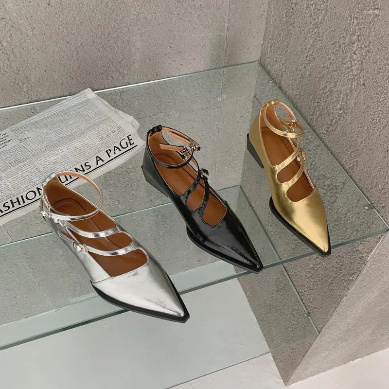 Womens Pointed Toe Dress Shoes Female With Belt Buckle Design