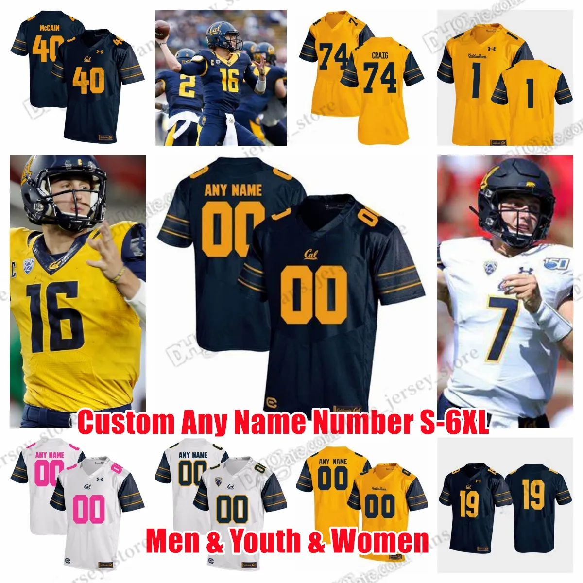 Custom S-6XL California Golden Bears College Football Jerseys Jared Goff Vic Wharton III Bryce Treggs DeSean Jackson Jones Jr. Rodgers Lynch Any Name Number Jersey